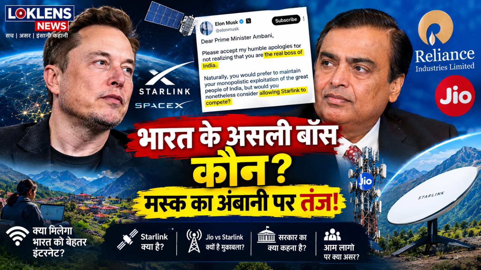 एलन मस्क का अंबानी पर तंज, Starlink की भारत में एंट्री पर विवाद तेज