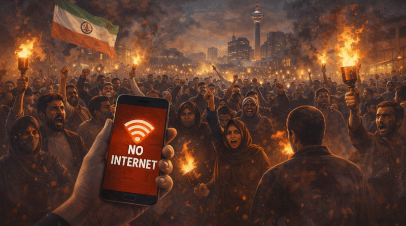 ईरान में सरकार विरोधी प्रदर्शन और इंटरनेट पाबंदी का प्रतीकात्मक समाचार चित्र