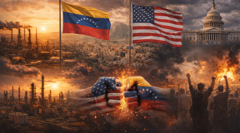 वेनेज़ुएला की तेल-आधारित अर्थव्यवस्था और अमेरिका के साथ राजनीतिक तनाव को दर्शाती प्रतीकात्मक छवि