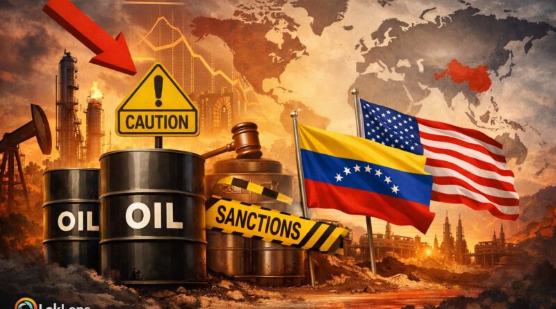 वेनेजुएला तेल निवेश पर अमेरिकी तेल कंपनियों की सतर्कता दर्शाता प्रतीकात्मक ग्राफिक