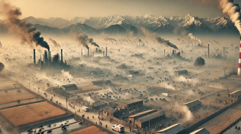 सर्दियों में उत्तर भारत के शहरों में वायु प्रदूषण और धुंध का दृश्य