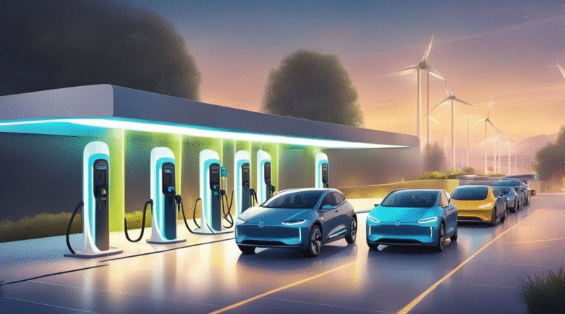 भारत में इलेक्ट्रिक वाहन चार्जिंग स्टेशन और इंफ्रास्ट्रक्चर का AI निर्मित दृश्य
