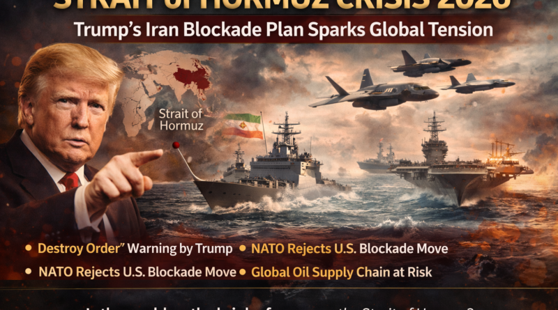 Strait of Hormuz crisis image showing US warships blockade Iran naval forces and global oil supply tension