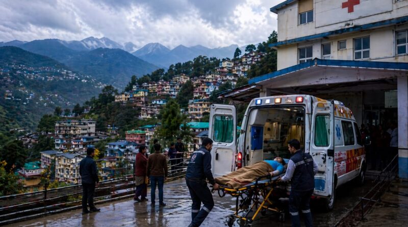 Ambulance emergency response at hill town hospital in Almora showing healthcare crisis and delayed medical services